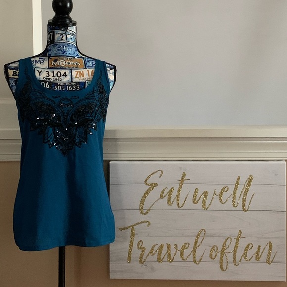 Express Tops - Express Sequin & Bead Embellished Tank Top